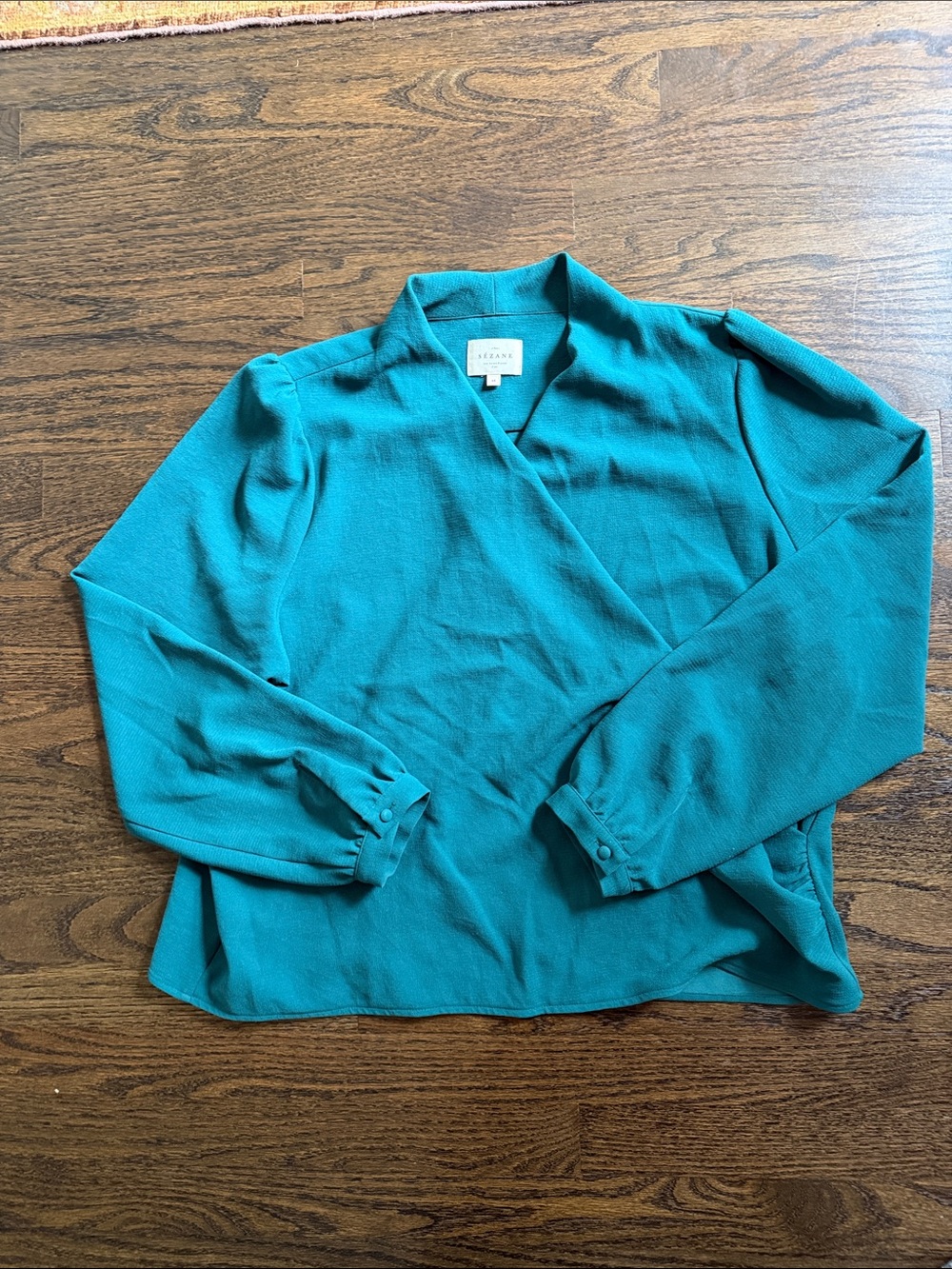 Sézane Emerald Wrap-Style Draped Blouse